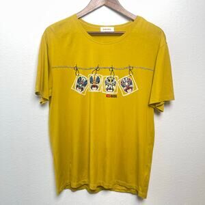 Diesel Made in Italy Y2K Yellow Graphic Tee Opera Mask Art Shirt Womens Large